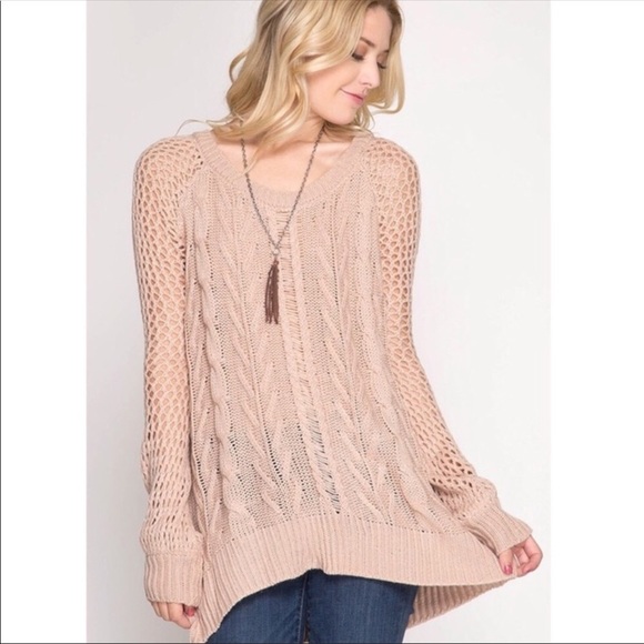NWT - Taupe Open Cable Knit Sweater by She & Sky - Picture 2 of 2